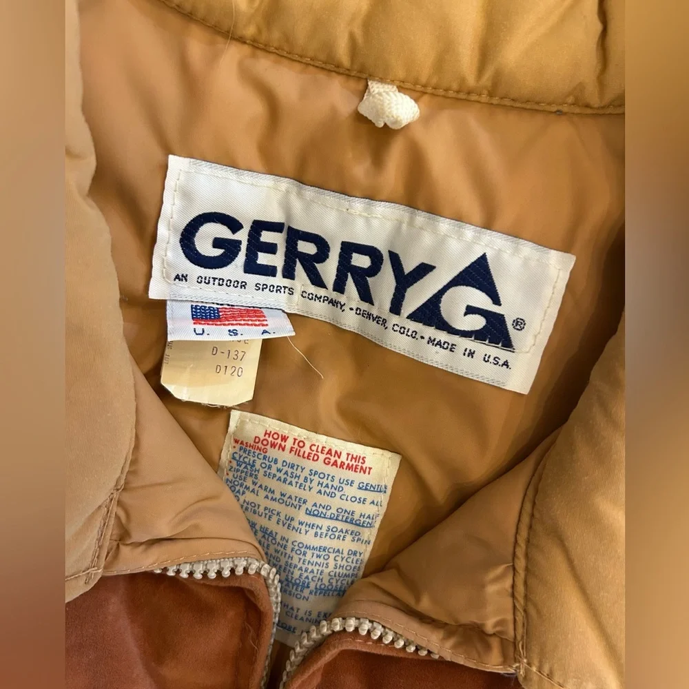 VINTAGE 🍃 GERRY MENS 70s Puffer Vest Color Block Tan Brown Beige USA Large Retro - Picture 5 of 11